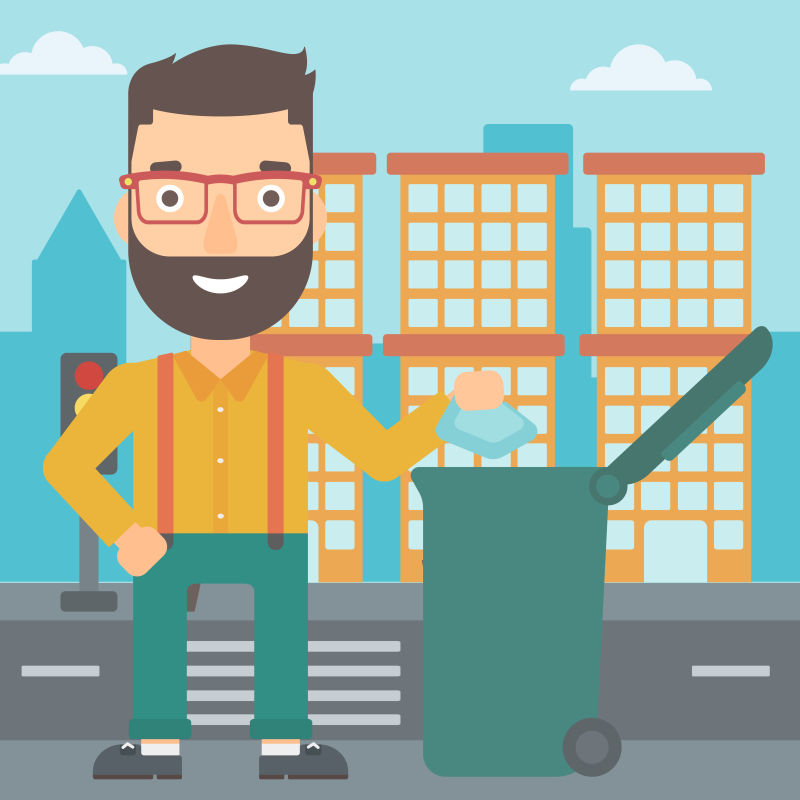 创意矢量扔垃圾的男人插图