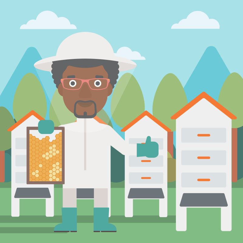 抽象矢量养殖蜜蜂的人插图