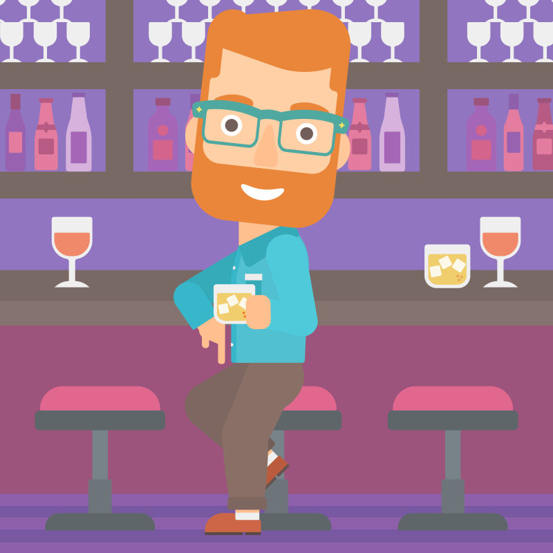 抽象矢量坐在酒吧里的男人插图