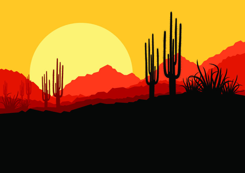 矢量晚霞下的沙漠