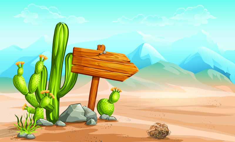 矢量竖有木牌的沙漠