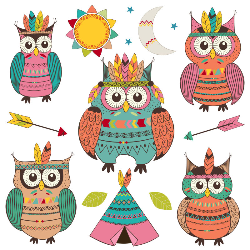 矢量印第安部落猫头鹰设计