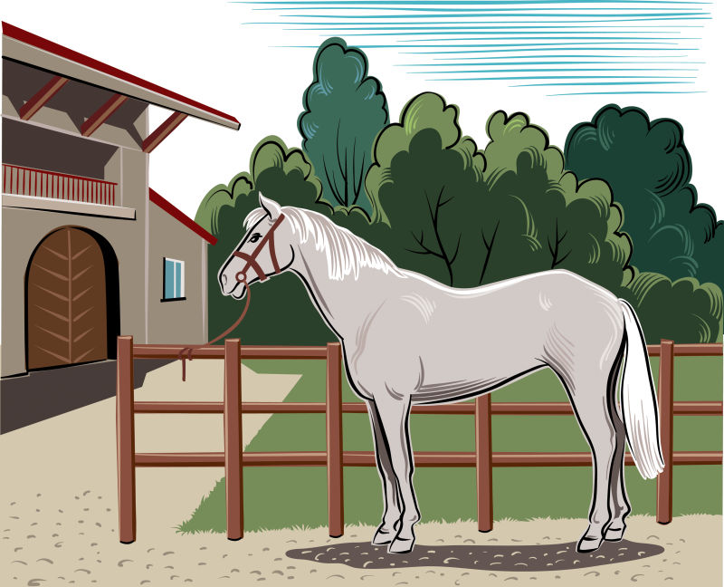创意矢量农场中的马插图