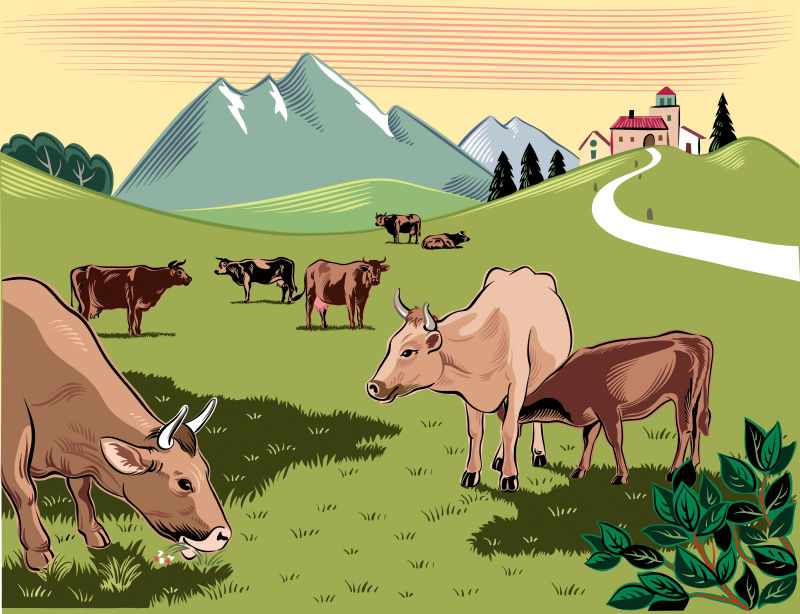 抽象矢量卡通奶牛插图