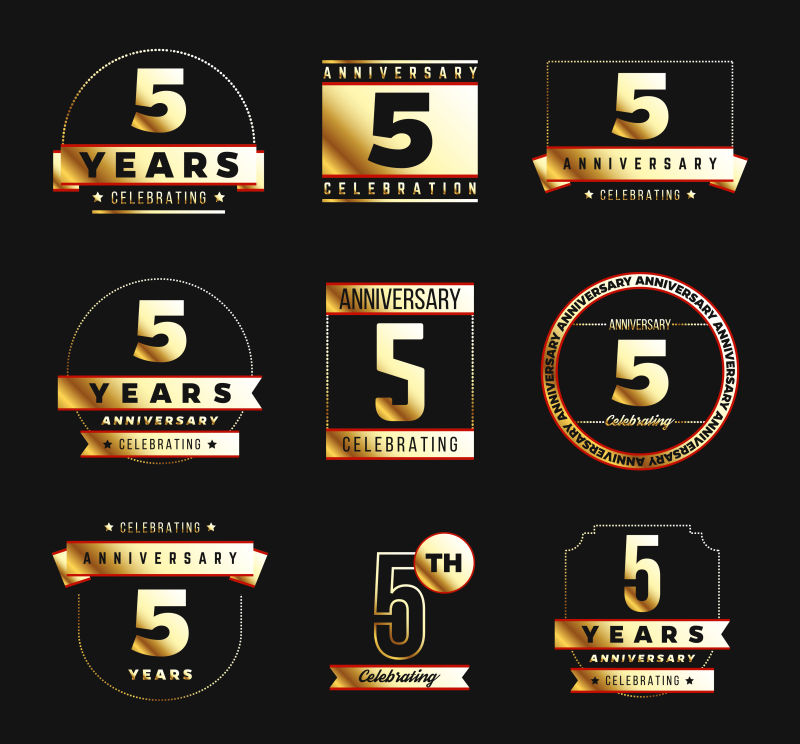 抽象矢量金色5周年纪念徽章