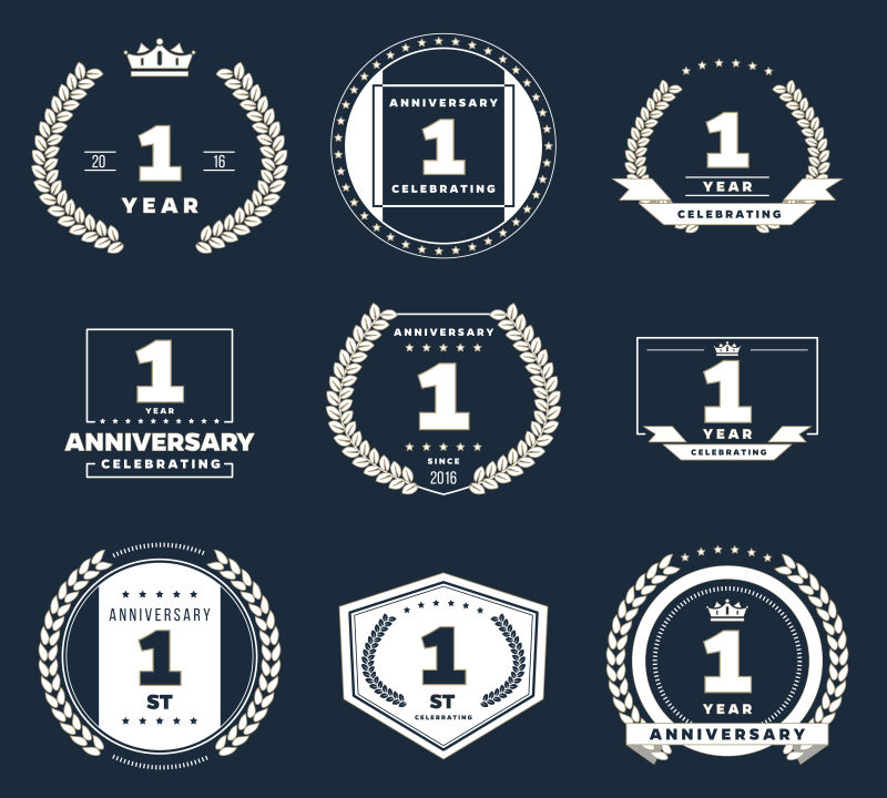 抽象矢量白色1周年纪念徽章设计