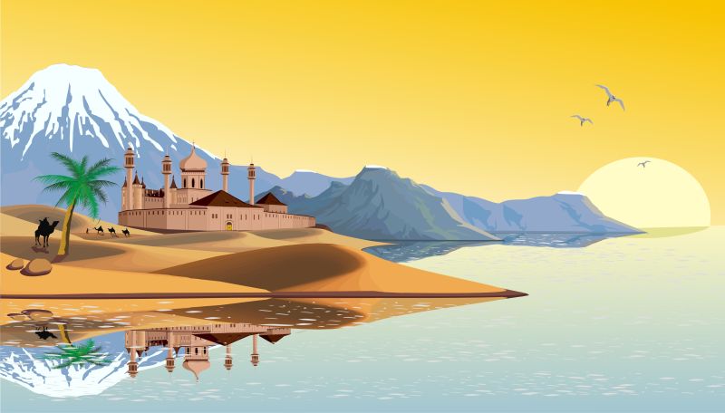 抽象矢量现代美丽的沙滩日出景色插图