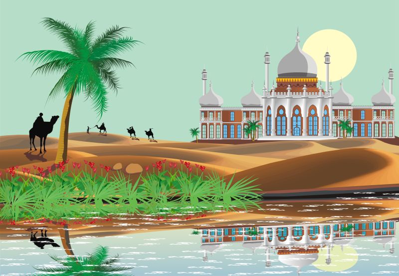 抽象矢量现代沙滩日出插图设计