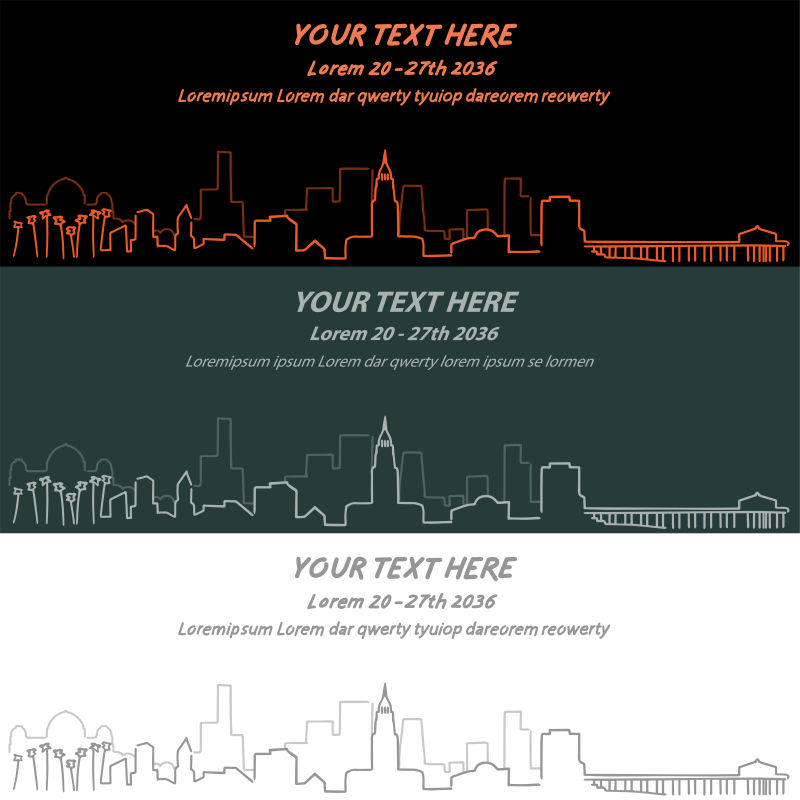 矢量城市建筑元素的平面横幅设计