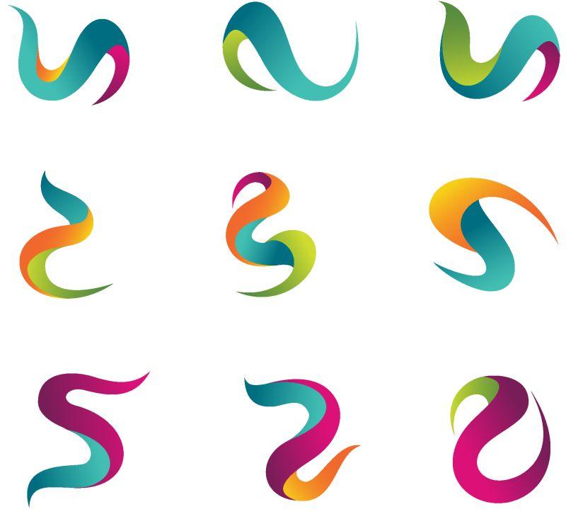 抽象矢量彩色手绘笔触标志设计