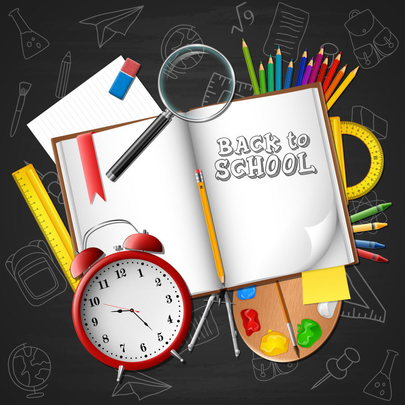 抽象矢量回到学校主题的平面海报