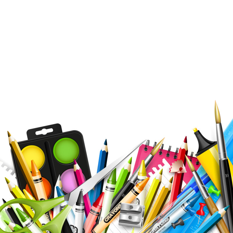 创意矢量现代学校用品元素设计背景