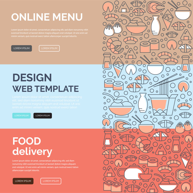 抽象矢量手绘食品元素的现代横幅设计