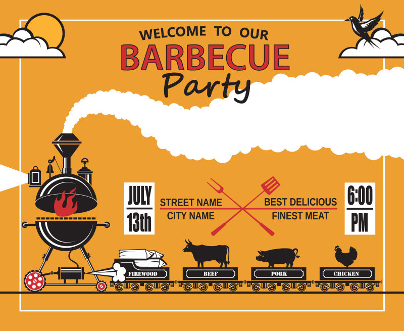 矢量复古烧烤主题的平面海报设计