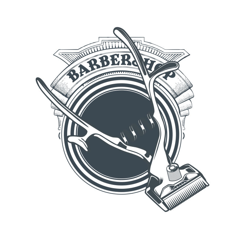 抽象矢量复古理发店主题平面图标
