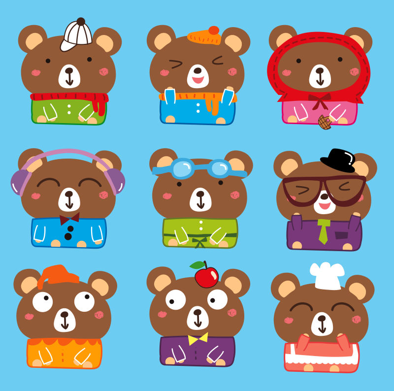 创意矢量可爱泰迪熊的平面插图