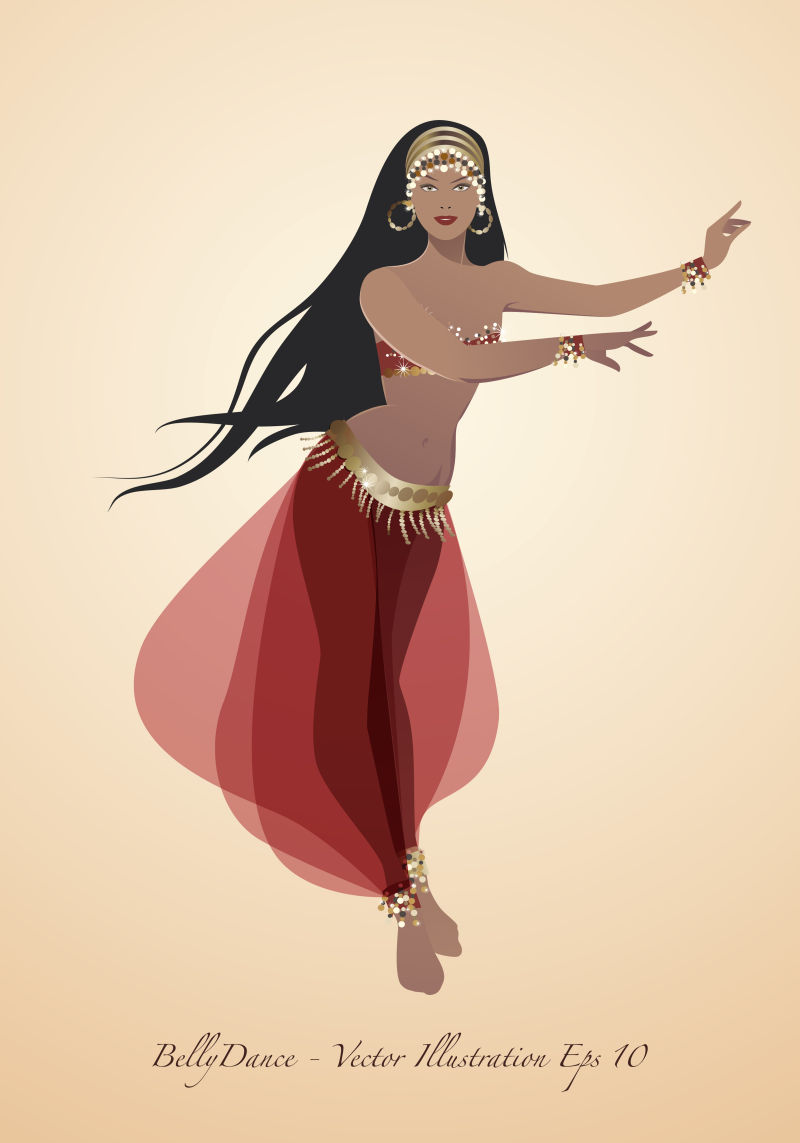 创意矢量美丽的亚洲肚皮舞舞者插图