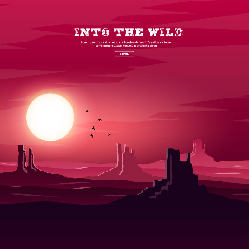 创意矢量日落的沙漠插图