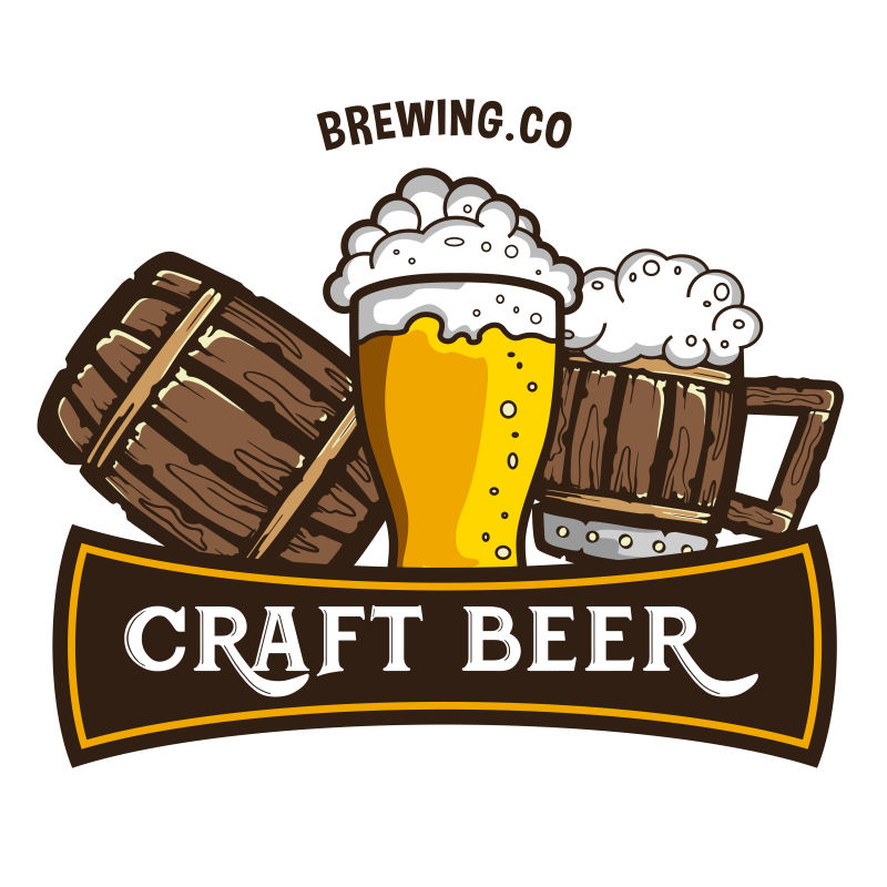 抽象矢量啤酒主题的平面标志设计