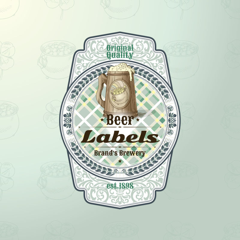 抽象矢量手表形状的啤酒主题标签设计