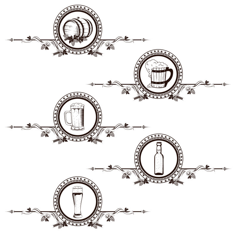 抽象矢量平面风格的啤酒标签设计