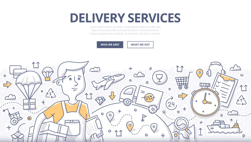 抽象矢量现代快递服务主题的涂鸦设计插图