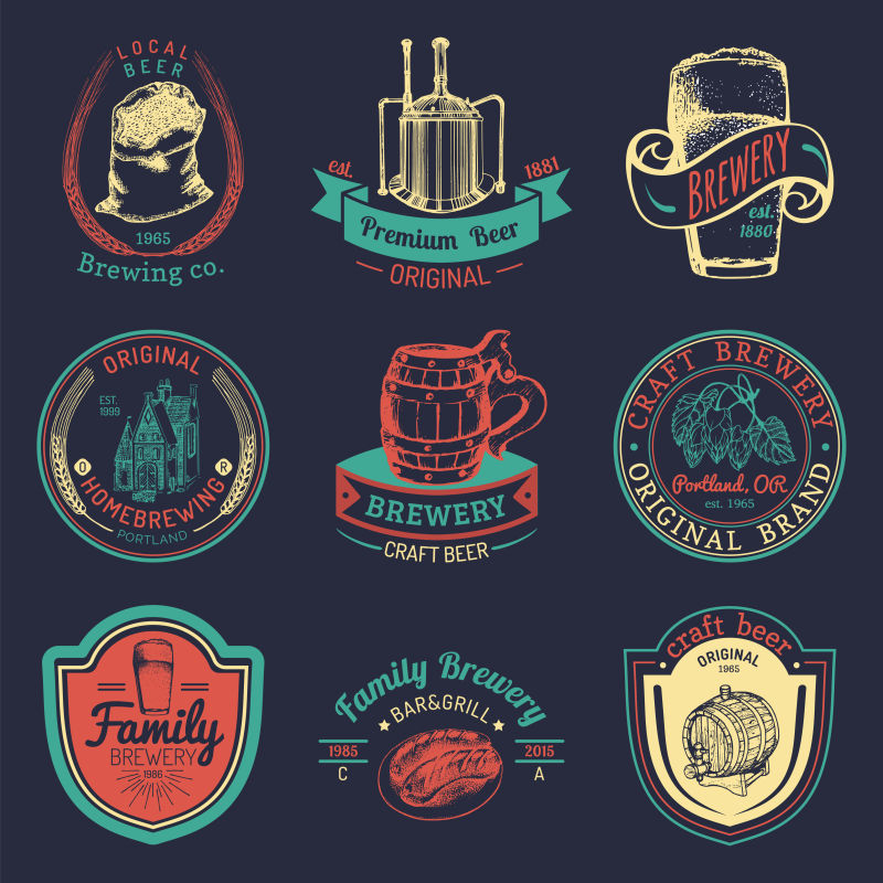 抽象矢量复古啤酒元素标志设计