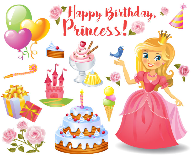 创意矢量公主生日快乐主题的设计元素