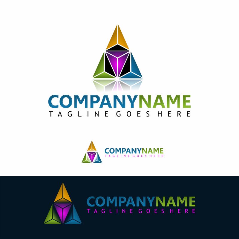 抽象矢量彩色几何锥形标志设计