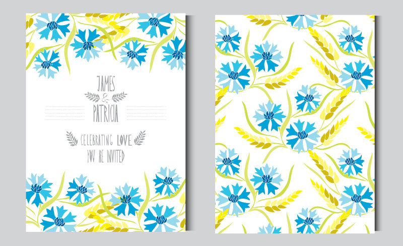 矢量现代蓝色花卉元素的抽象卡片设计