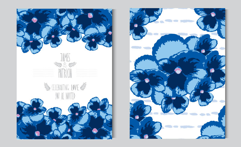抽象矢量蓝色花卉元素装饰的卡片设计