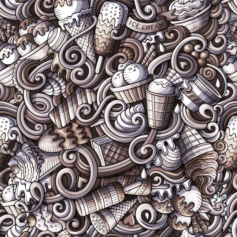 抽象矢量现代冰淇淋元素无缝背景