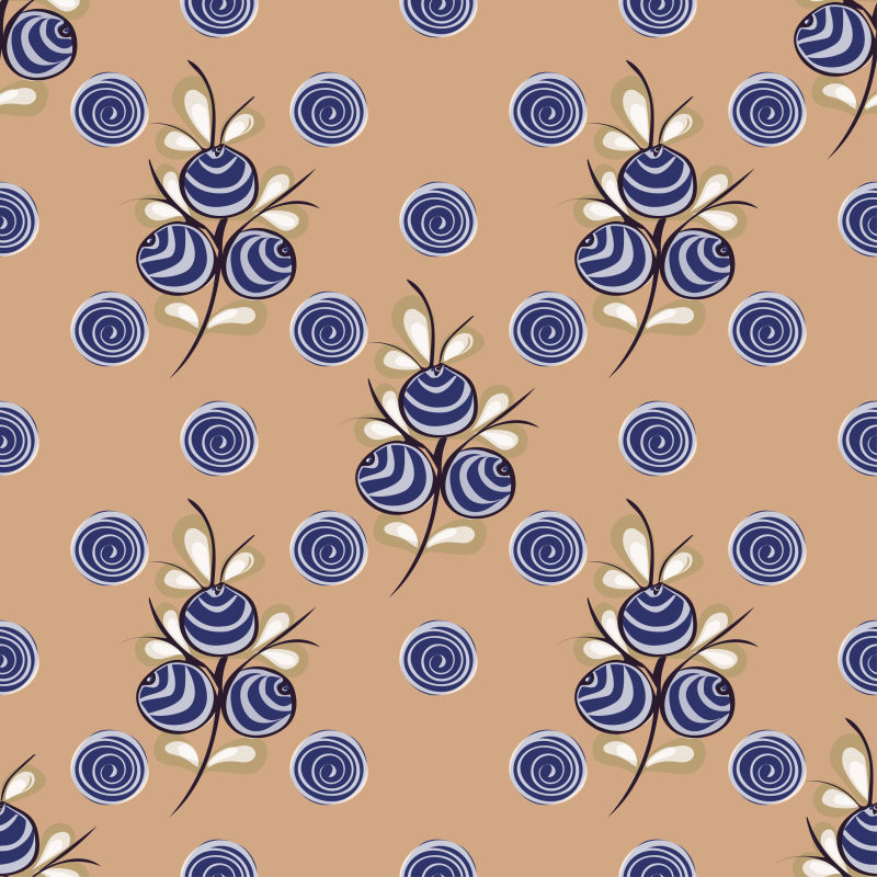 创意矢量现代浆果元素的无缝背景设计