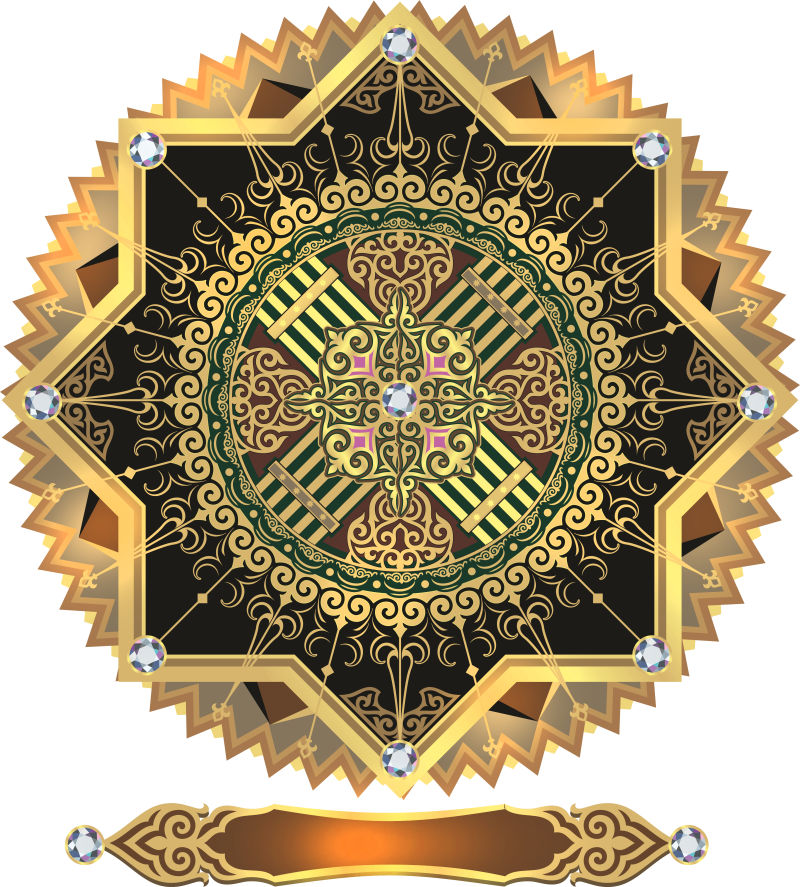 芝麻花圆形彩色花卉装饰-带有蔓藤花纹元素的矢量装饰性圆形花边-梅恩迪风格-定位传统装饰