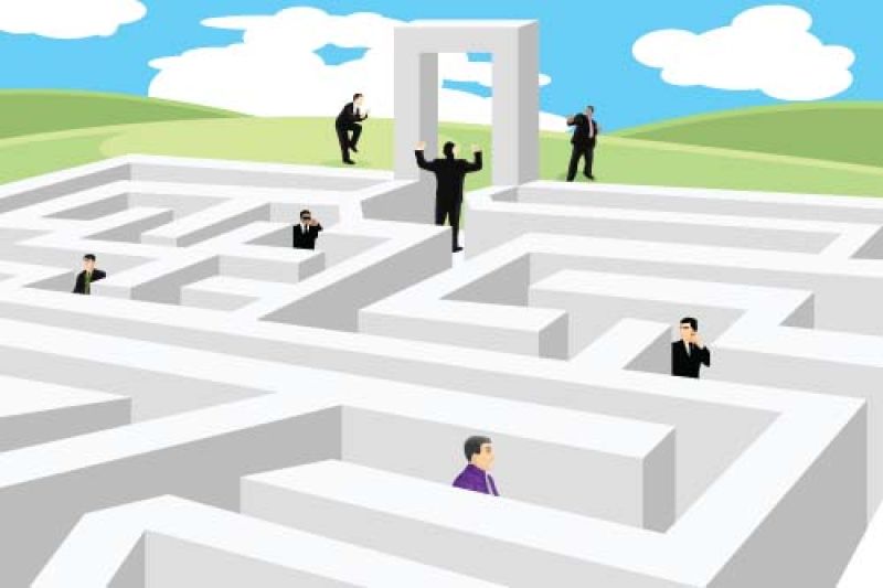 迷宫中的商业人士矢量插图