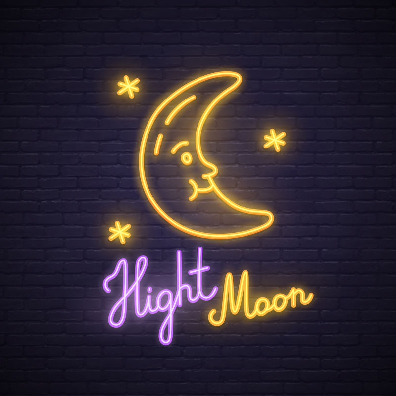 霓虹月亮标志矢量设计