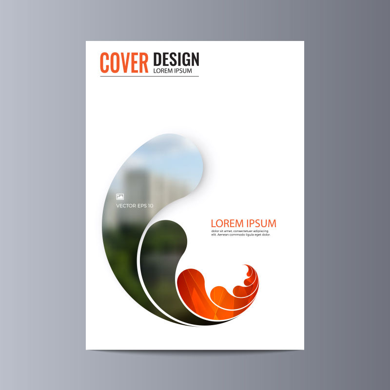 抽象矢量橙色羽毛元素宣传单封面设计