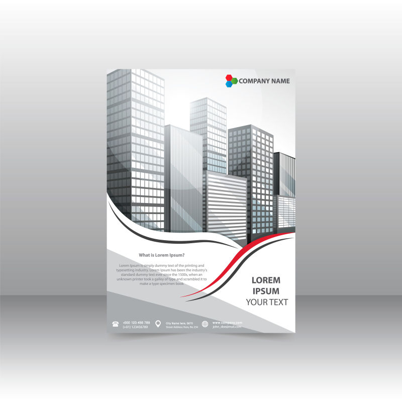 抽象矢量建筑元素的灰色平面宣传单设计