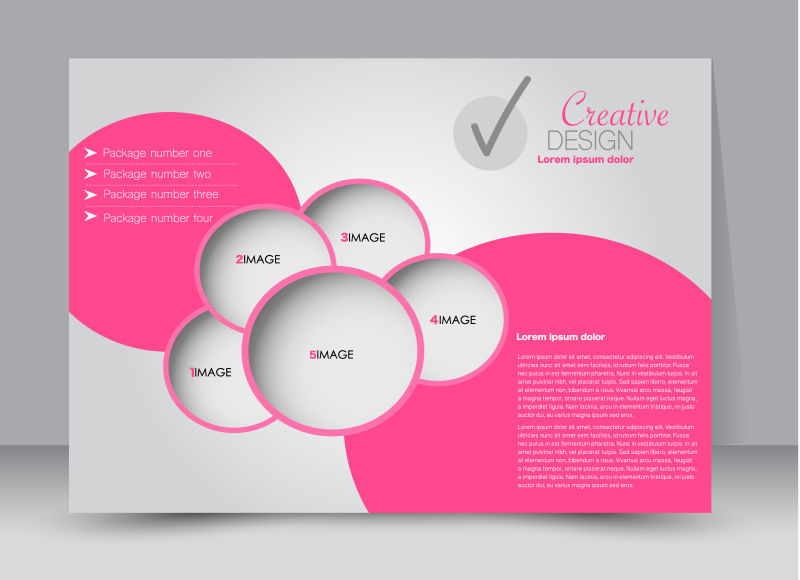 创意矢量粉色圆形元素的现代矩形宣传册设计
