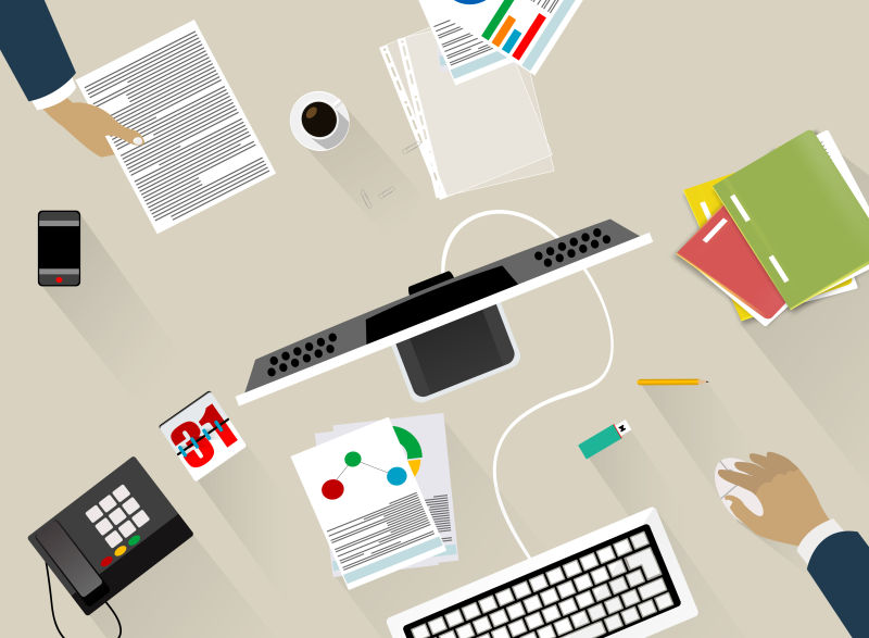 创意矢量现代商业办公桌面插图