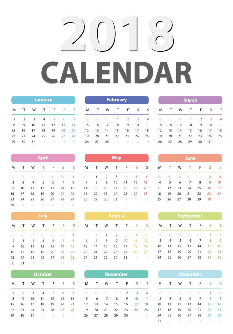 矢量2018日历设计