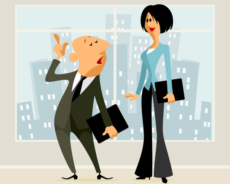 矢量窗口前的商人卡通插图