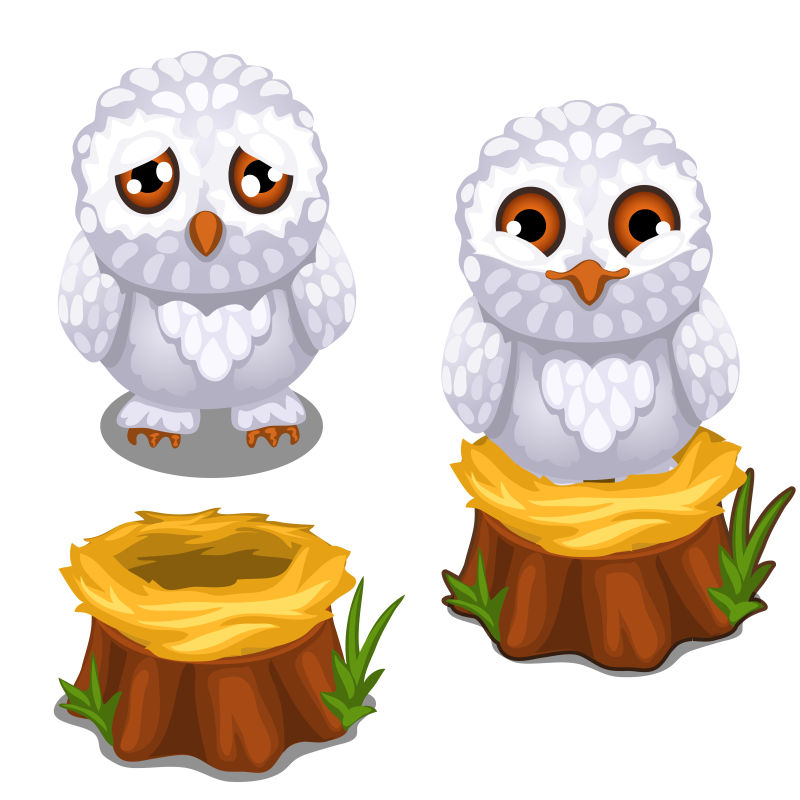 创意矢量卡通不同表情的猫头鹰插图