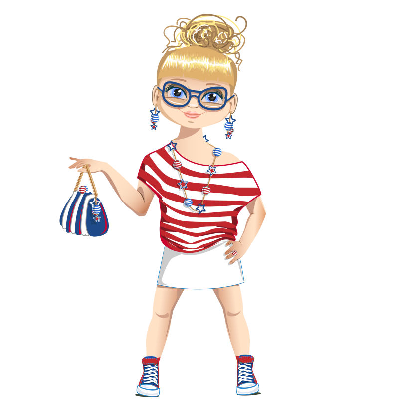 创意矢量卡通时尚的小女孩插图