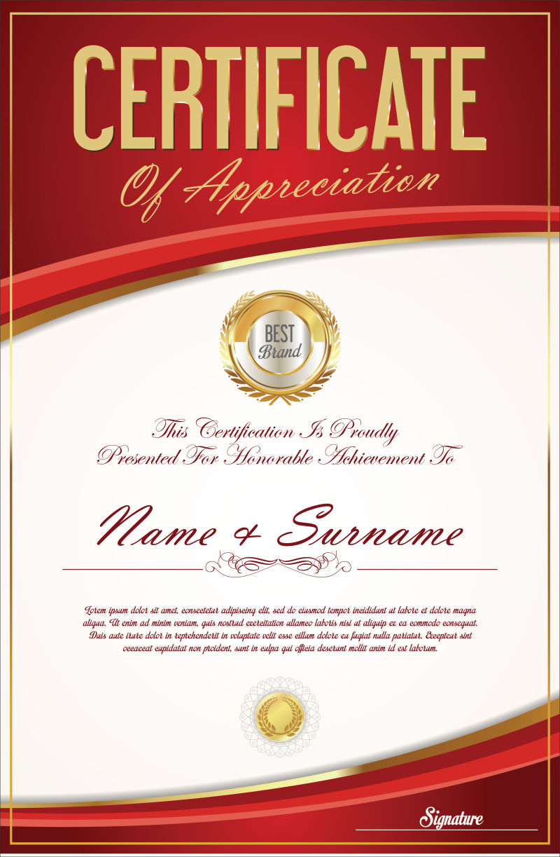 矢量创意红色现代经典证书设计