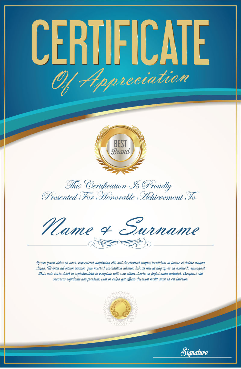 抽象矢量现代蓝色证书设计