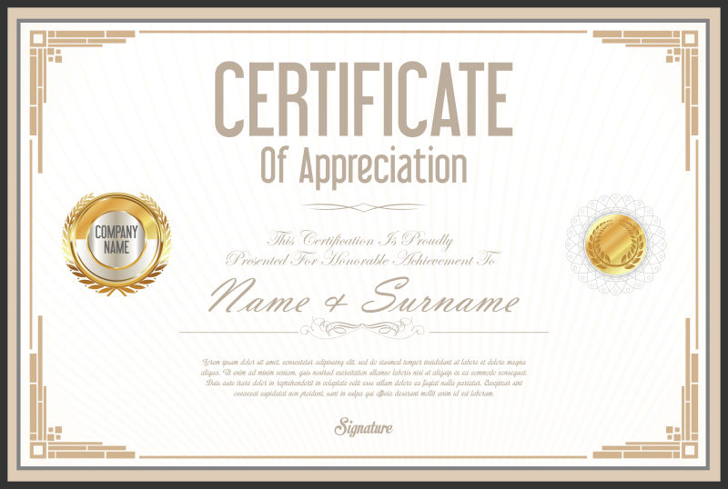 复古证书的矢量设计插图