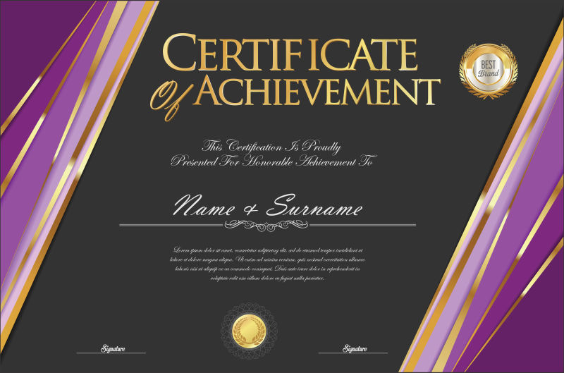 抽象矢量紫色复古证书设计