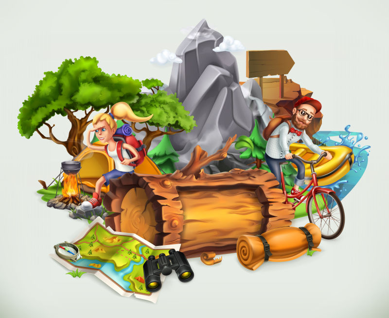 抽象矢量现代儿童夏令营主题插图设计