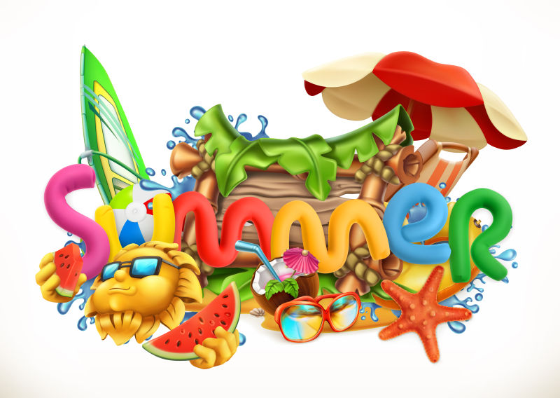 抽象矢量夏季主题的沙滩主题设计插图